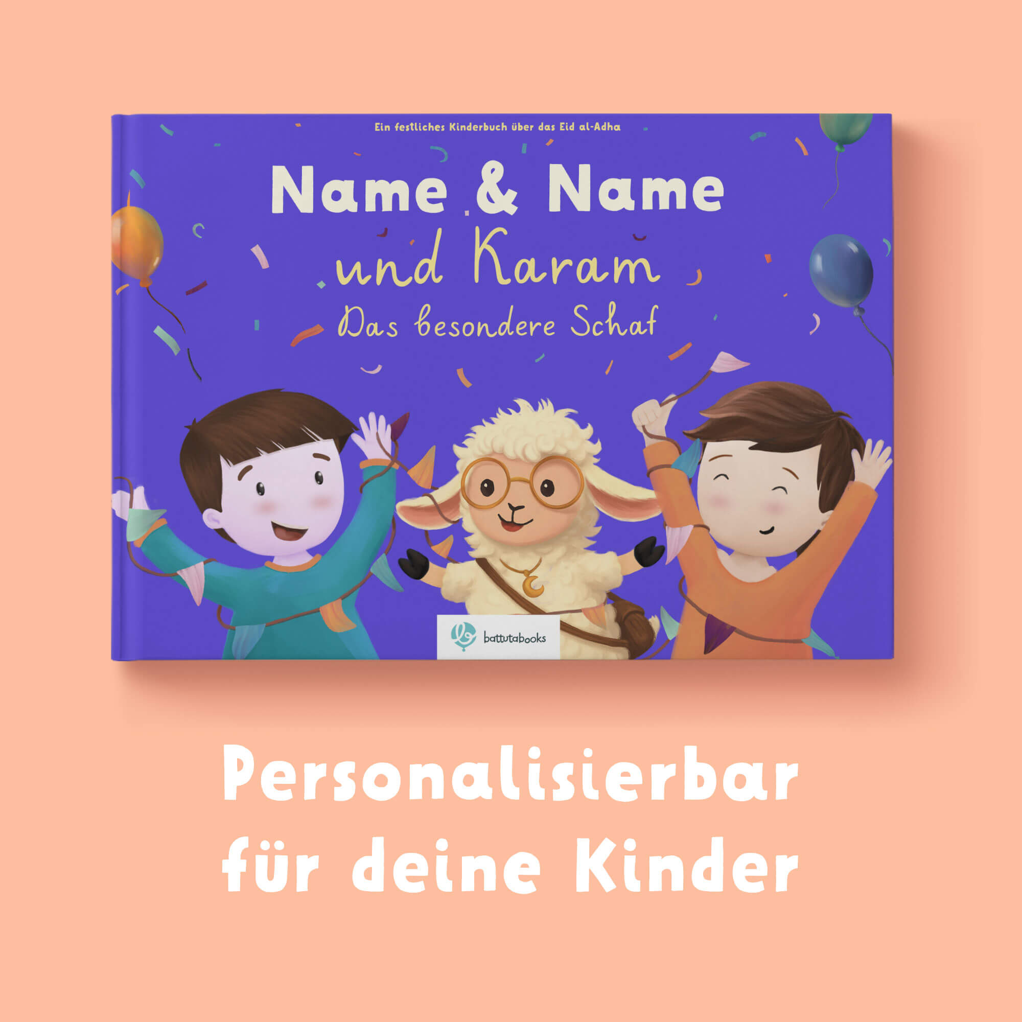 Islamisches Kinderbuch über das Opferfest - Personalisierbar für 2 Kinder und einem Elternteil