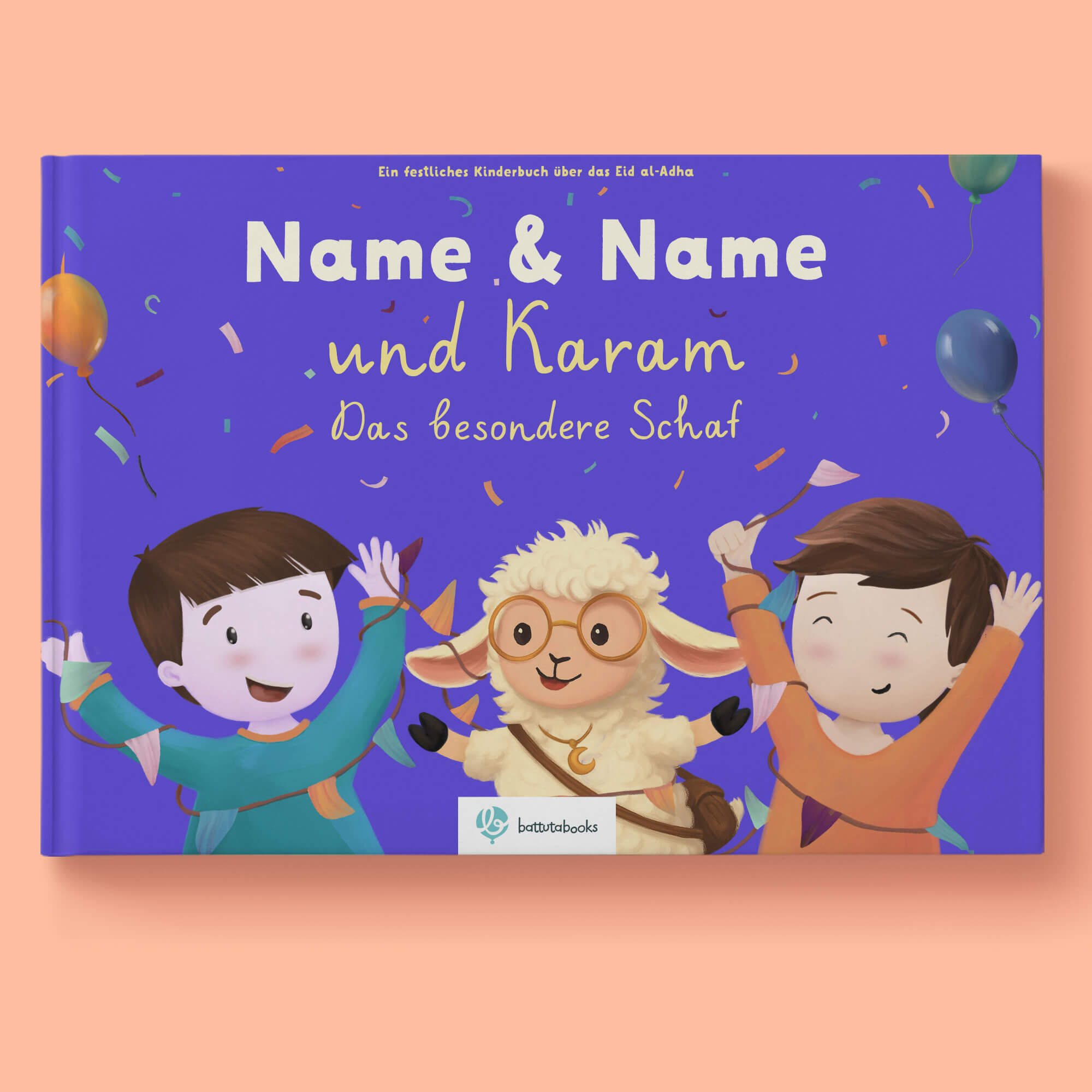 Islamisches Kinderbuch über das Opferfest - Personalisierbar für 2 Kinder und einem Elternteil